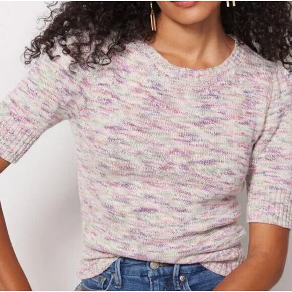 Evereve Sweaters - NWT Evereve Mia Puff Pullover Marl Multi Pink Purple Knit Sweater Womens Small